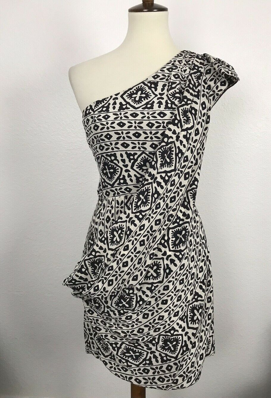 Nanette Lepore Print Silk Asymmetric One Shoulder Mini Dress